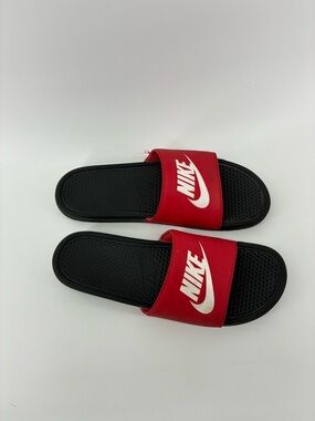 SIZE 18 Nike Black and Red Slide Sandals